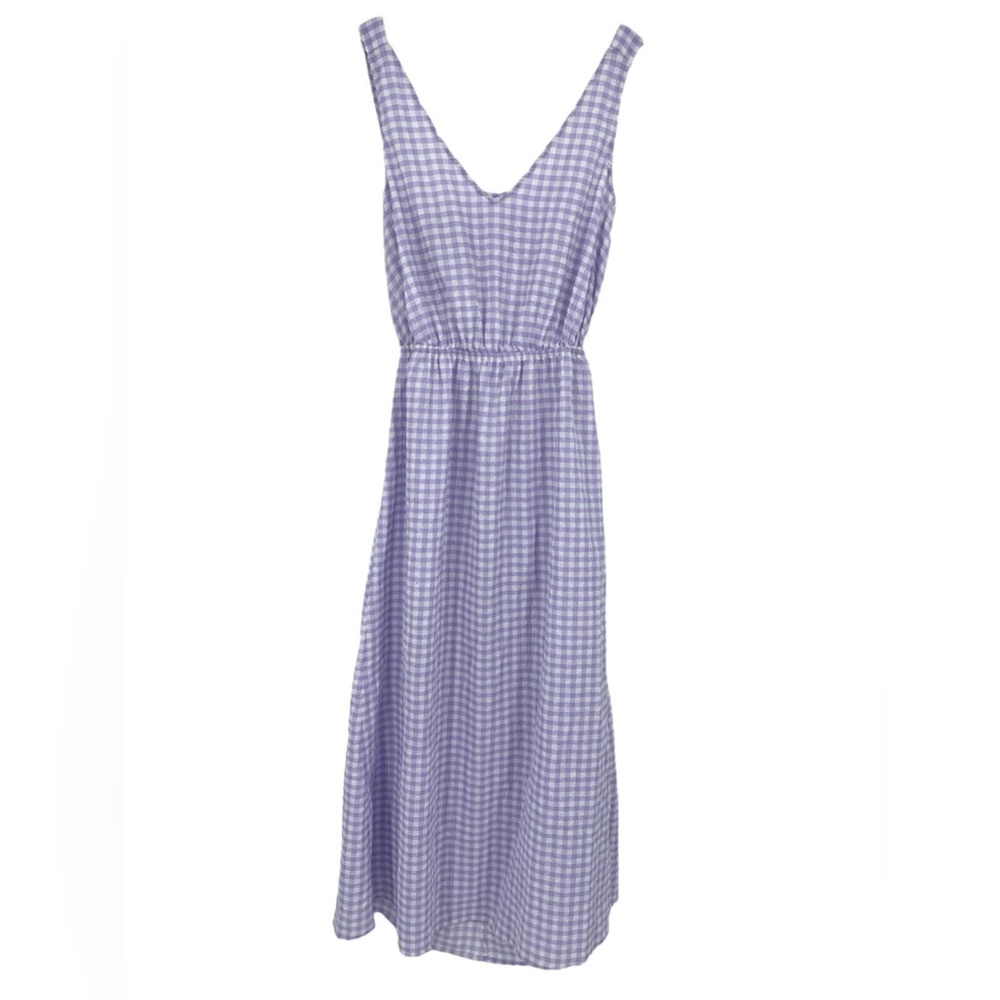 NWT Open Bow Back Lavender Gingham Long Dress Summer Midi Maxi Dress XL New